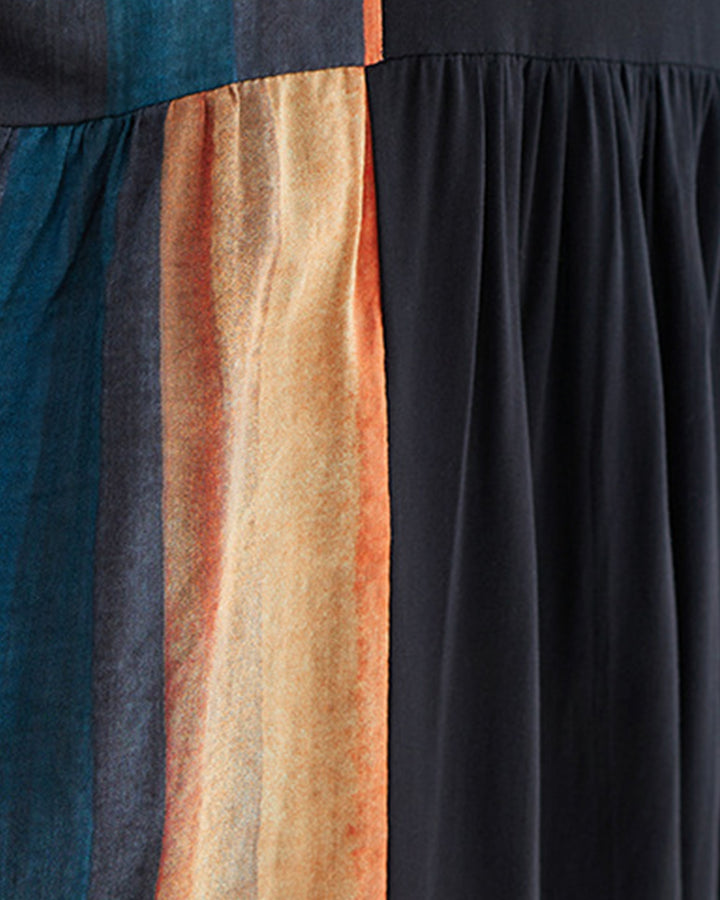 Black Contrast Striped Loose Dress