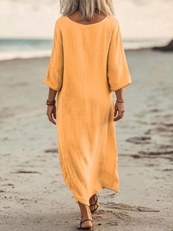 Turmeric Peace Symbol Peace Print V-Neck Holiday Dress