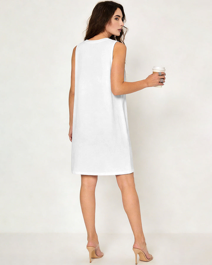 Dating Couple Love Sequin Slogan Printed Sleeveless Dress