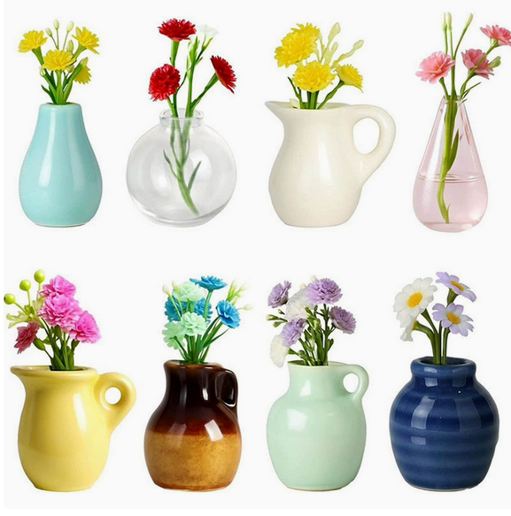 Mini Ceramic Vase Fridge Magnet with Artificial Flowers, Cute Decor for Kitchen & Office