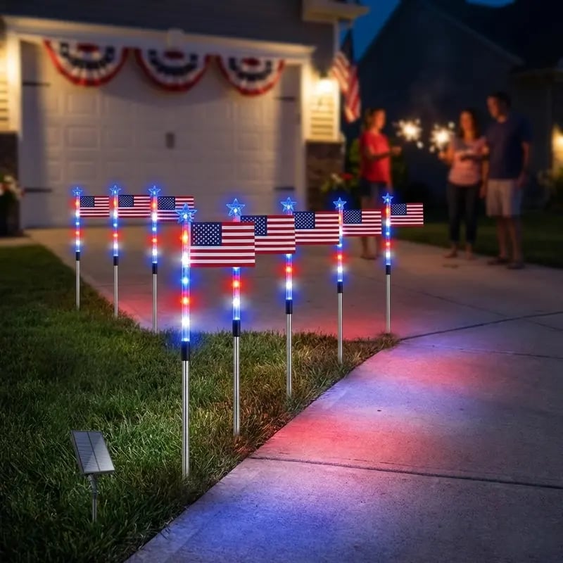 ✨Last Day: 49% OFF🔥American Flag Pathway Lights – Red, White & Blue Yard Glow for 250th Independence Celebration