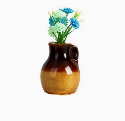Mini Ceramic Vase Fridge Magnet with Artificial Flowers, Cute Decor for Kitchen & Office