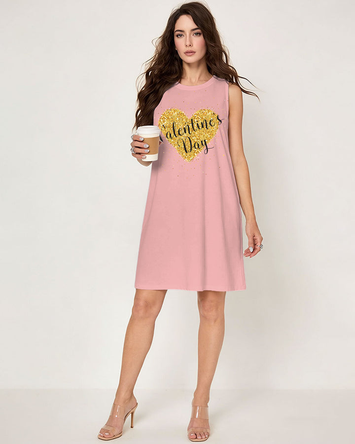 Dating Couple Love Sequin Slogan Printed Sleeveless Dress