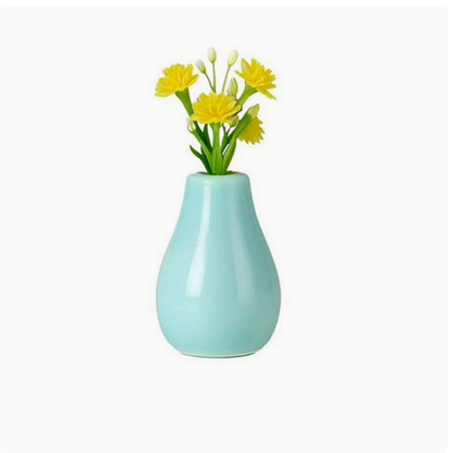 Mini Ceramic Vase Fridge Magnet with Artificial Flowers, Cute Decor for Kitchen & Office