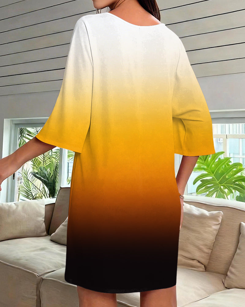 Minimalist Gradient Print V-Neck Mini Dresses