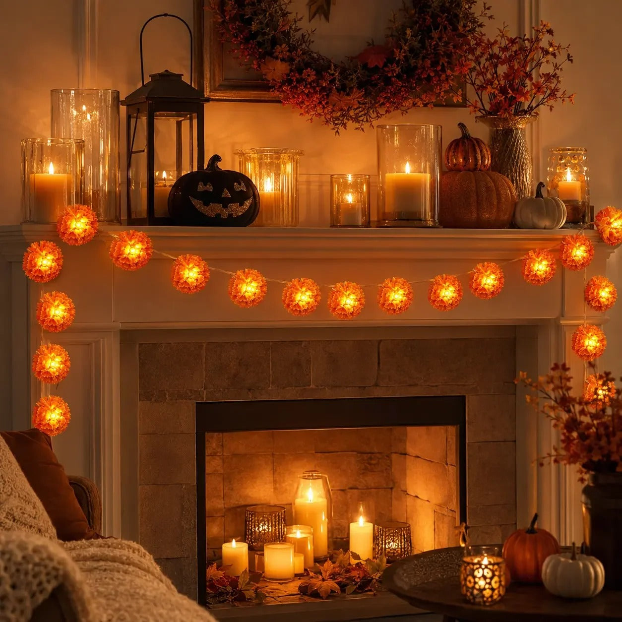 Halloween-themed LED marigold string lights（Waterproof battery box version）
