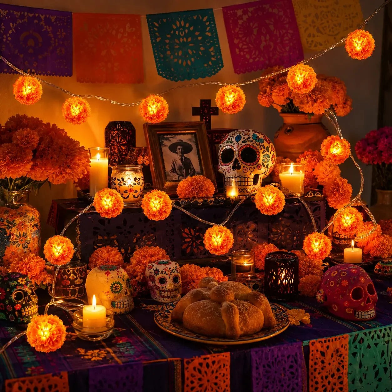 Halloween-themed LED marigold string lights（Waterproof battery box version）