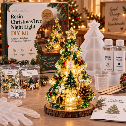 ⏳ Last Day 49% OFF – 🎄Beginner-Friendly Resin Christmas Tree Night Light DIY Kit | Mold, Resin, Fairy Lights & Festive Decorations Included ✨