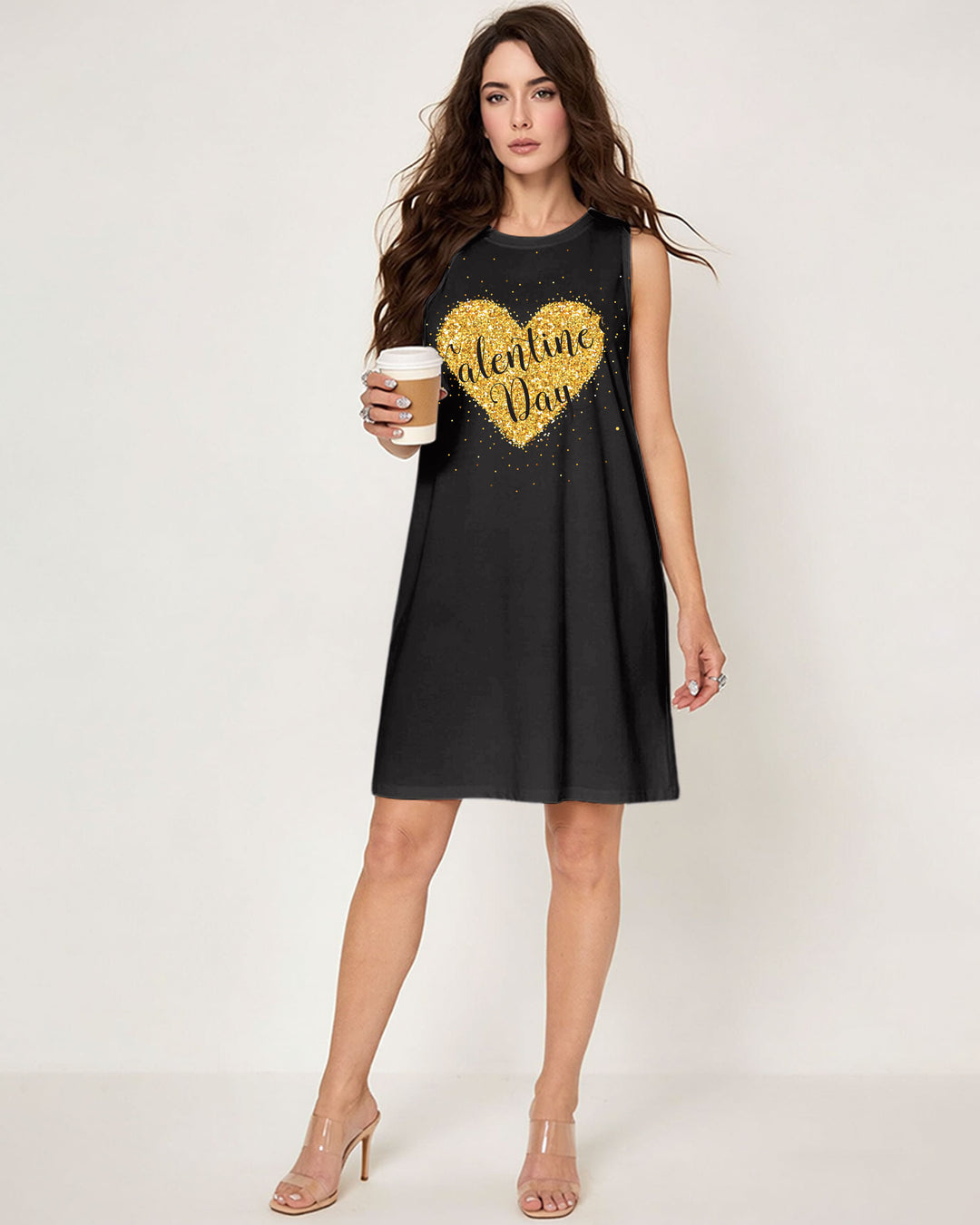 Dating Couple Love Sequin Slogan Printed Sleeveless Dress