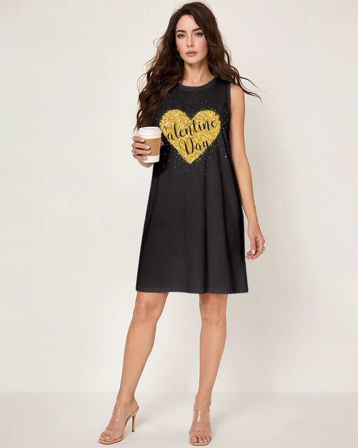 Dating Couple Love Sequin Slogan Printed Sleeveless Dress