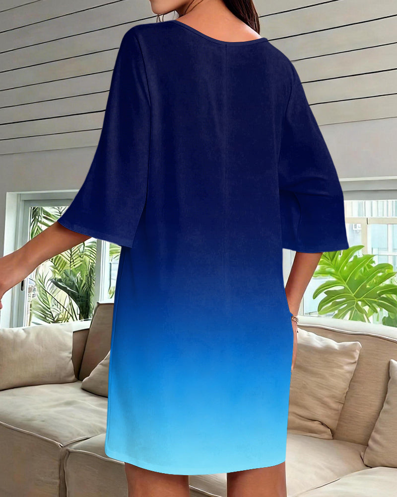 Minimalist Gradient Print V-Neck Mini Dresses