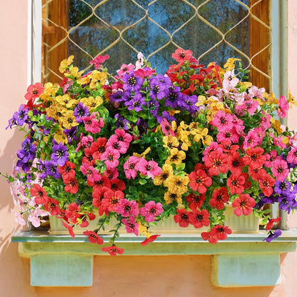Outdoor Artificial Violet Flowers, 7-Stem Faux Floral Bush for Garden & Balcony Decor