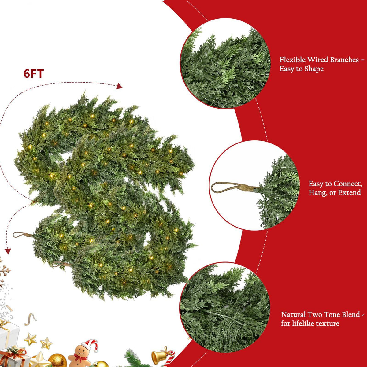 Artificial Cedar Christmas Wreath with Lights