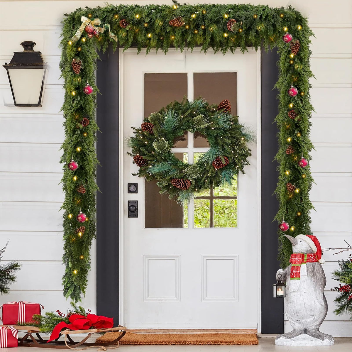 Artificial Cedar Christmas Wreath with Lights