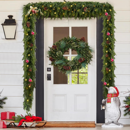 Artificial Cedar Christmas Wreath with Lights