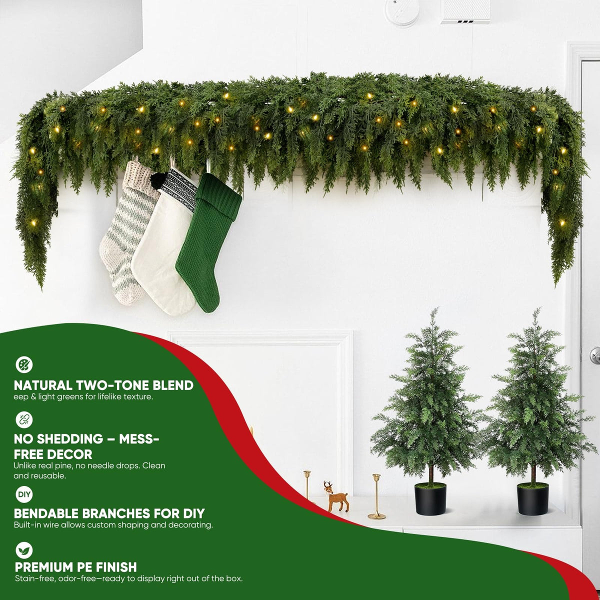 Artificial Cedar Christmas Wreath with Lights