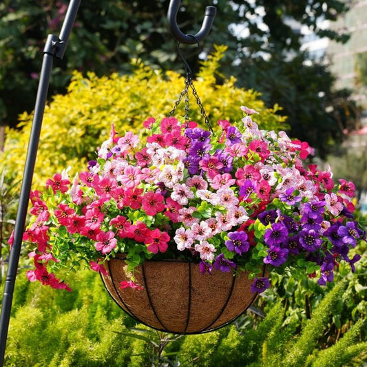 Outdoor Artificial Violet Flowers, 7-Stem Faux Floral Bush for Garden & Balcony Decor