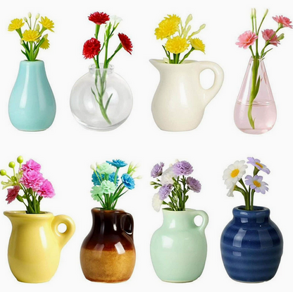 Mini Ceramic Vase Fridge Magnet with Artificial Flowers, Cute Decor for Kitchen & Office