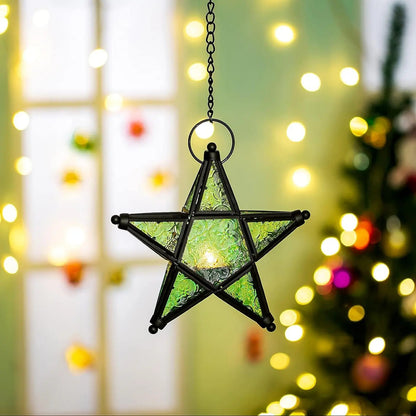 Star-shaped stained glass windproof candle holder