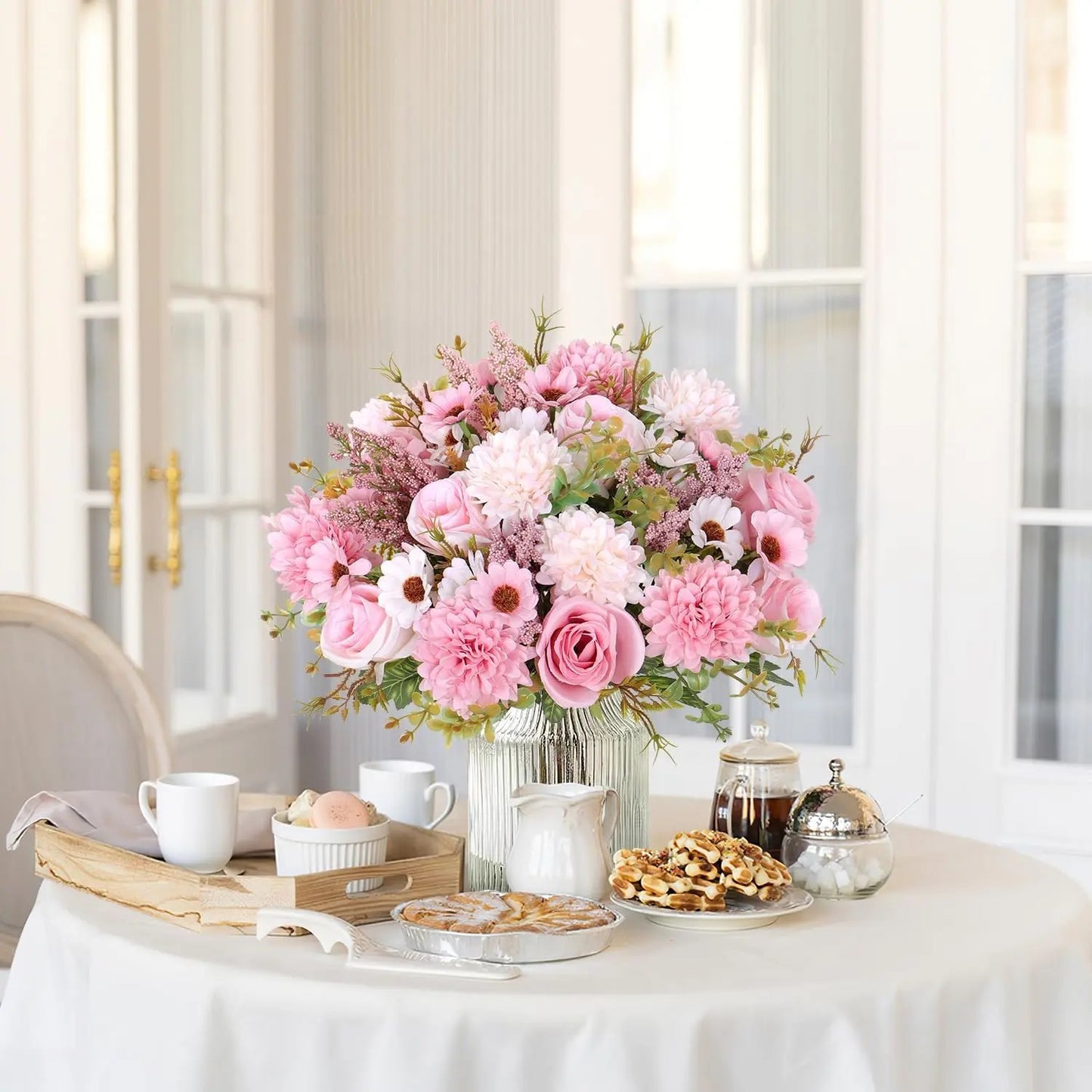 4-Piece Set: Artificial 7-Stem Hydrangea and Peony Bouquet