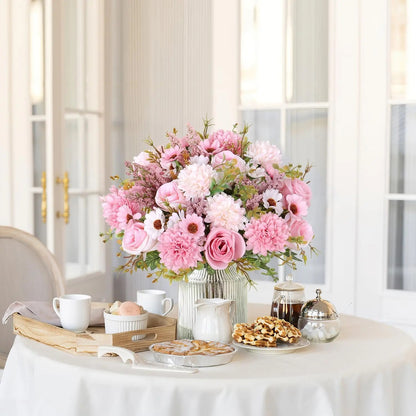 4-Piece Set: Artificial 7-Stem Hydrangea and Peony Bouquet