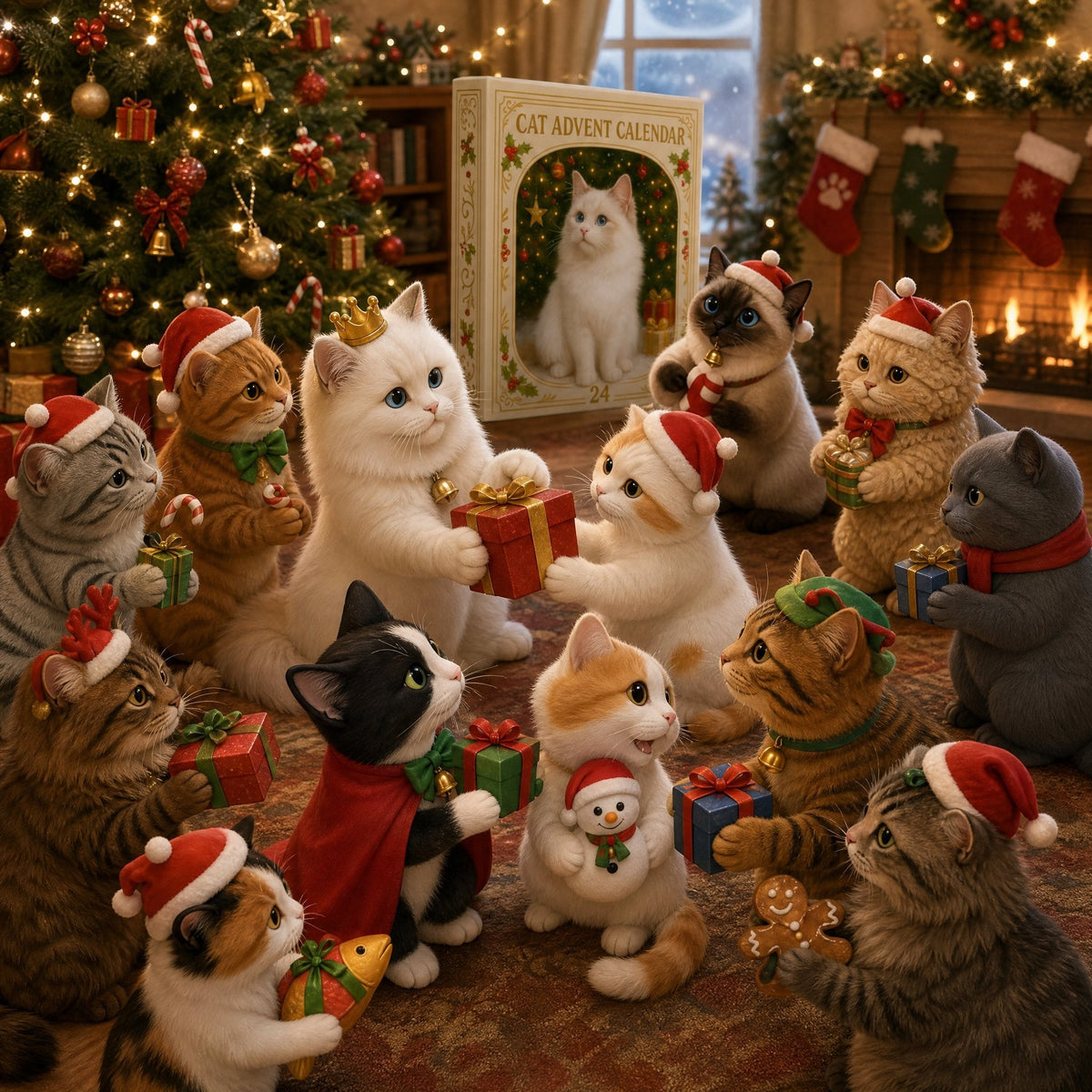Advent Calendar 2026 3D Cat Advent Calendar Gift for Adults Friends Cat Owners and Lovers Christmas Holiday Countdown Gift 24 Designs Cats Charm Christmas Tree Ornament