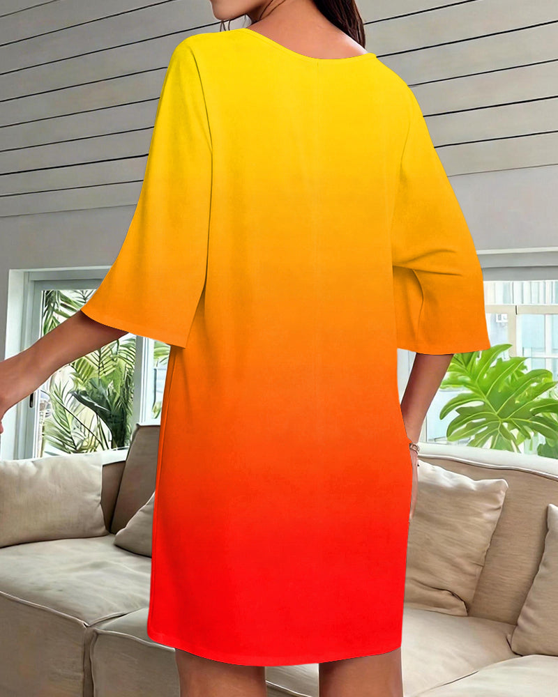 Minimalist Gradient Print V-Neck Mini Dresses