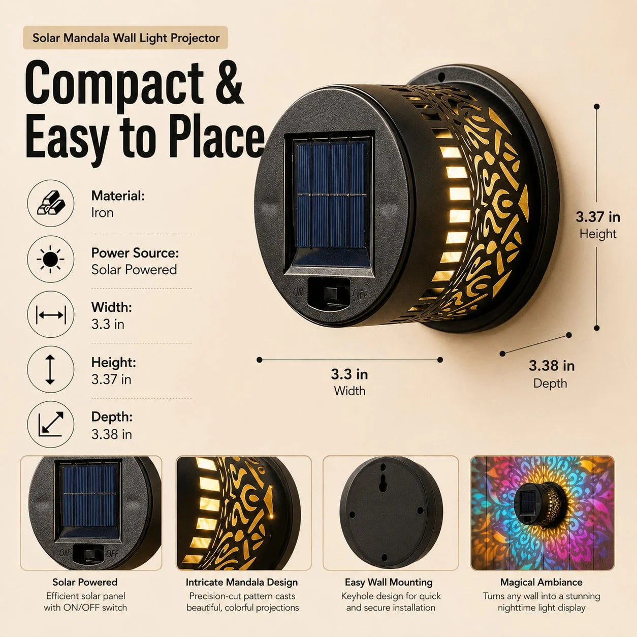 ✨Mandala Solar Wall Lamp – Magical Patio Night Ambience