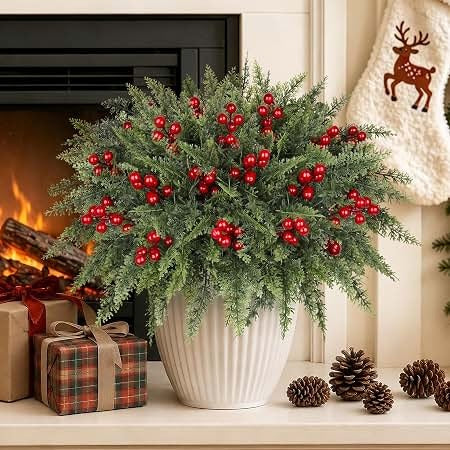 Artificial Christmas Greenery Arrangement: Cedar and Red Berries