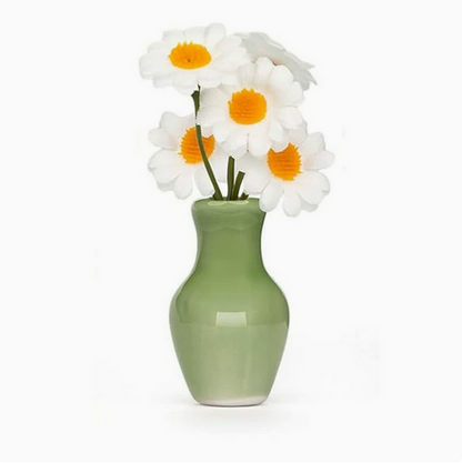 Mini Ceramic Vase Fridge Magnet with Artificial Flowers, Cute Decor for Kitchen & Office