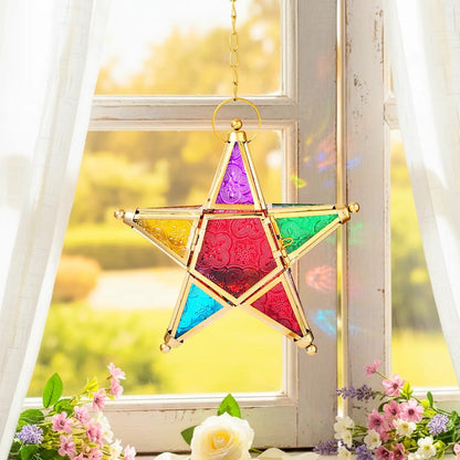 Star-shaped stained glass windproof candle holder