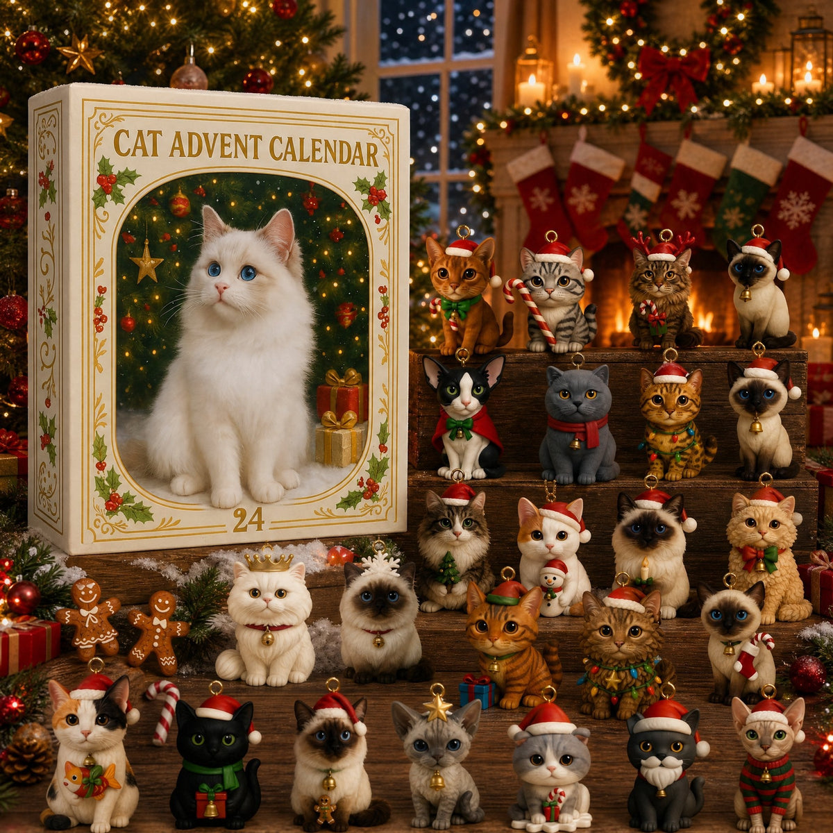 Advent Calendar 2026 3D Cat Advent Calendar Gift for Adults Friends Cat Owners and Lovers Christmas Holiday Countdown Gift 24 Designs Cats Charm Christmas Tree Ornament