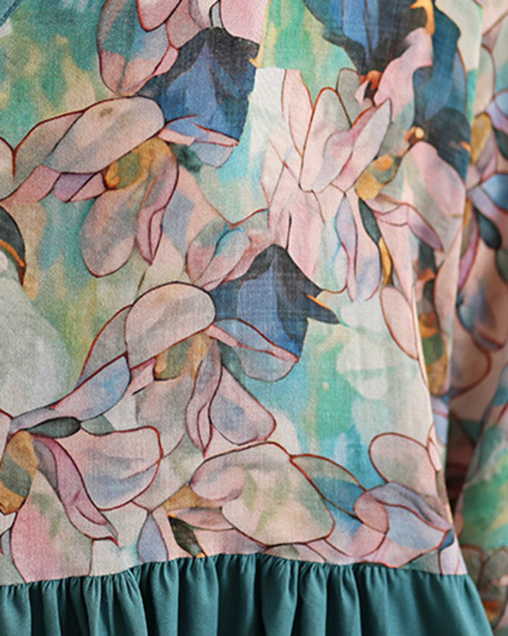 Watercolor Floral V-neck Large Swing Dress