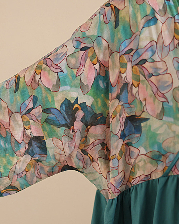 Watercolor Floral V-neck Large Swing Dress