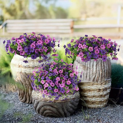 Outdoor Artificial Violet Flowers, 7-Stem Faux Floral Bush for Garden & Balcony Decor