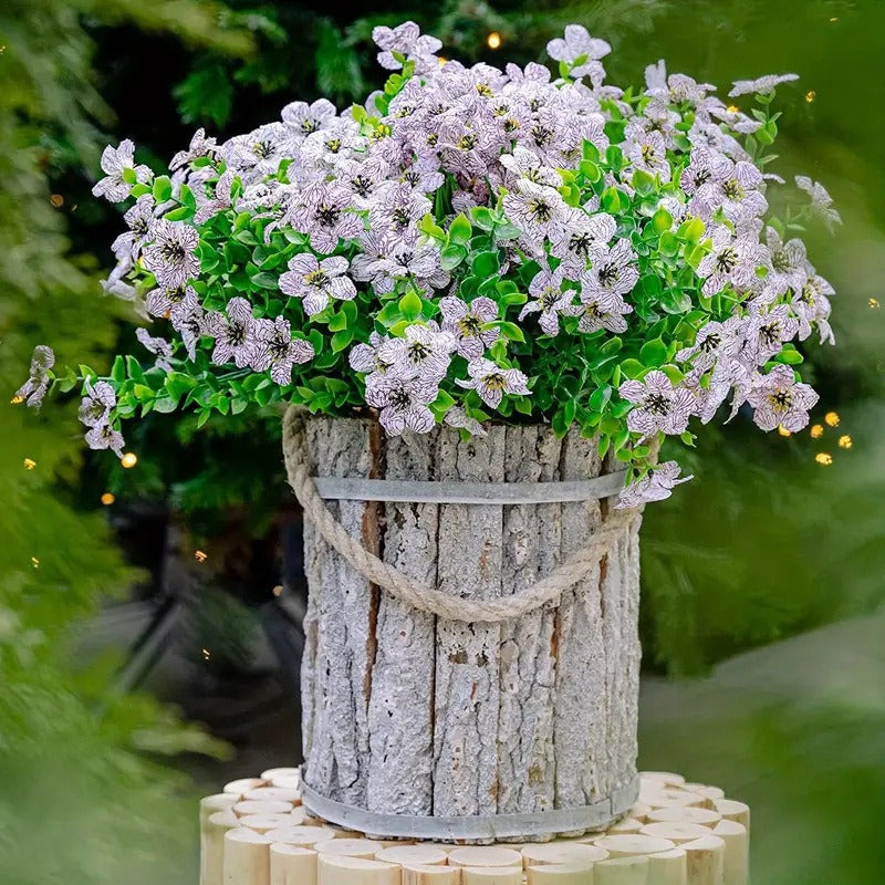 Outdoor Artificial Violet Flowers, 7-Stem Faux Floral Bush for Garden & Balcony Decor