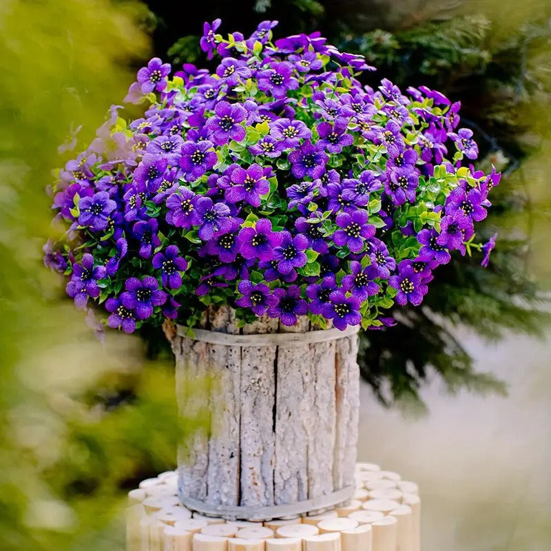Outdoor Artificial Violet Flowers, 7-Stem Faux Floral Bush for Garden & Balcony Decor