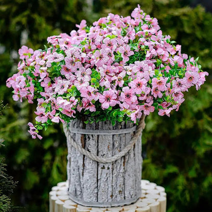 Outdoor Artificial Violet Flowers, 7-Stem Faux Floral Bush for Garden & Balcony Decor