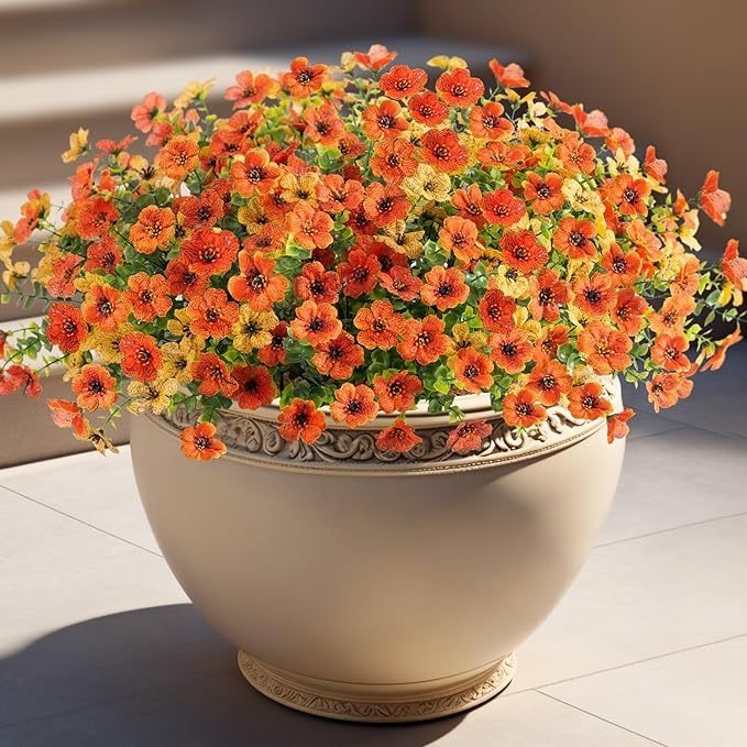 Outdoor Artificial Violet Flowers, 7-Stem Faux Floral Bush for Garden & Balcony Decor