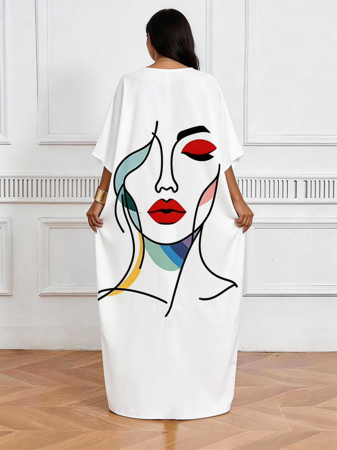 Minimalist Art Face V-Neck Casual Elegant Dress