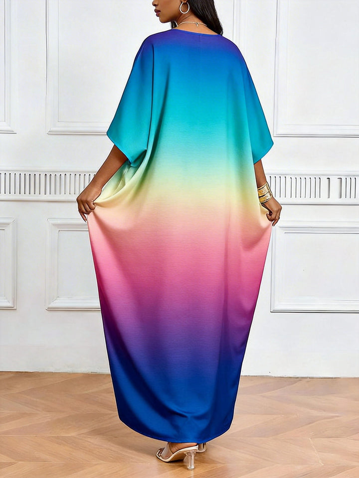 Gradient Rainbow Heart-to-Heart Gesture V-Neck Casual Elegant Dress
