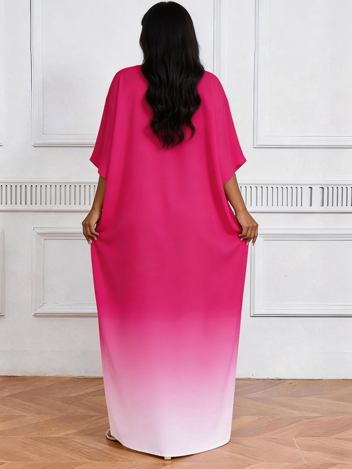 Pink Black Gradient Eyelash Red Lip V-Neck Casual Elegant Dress