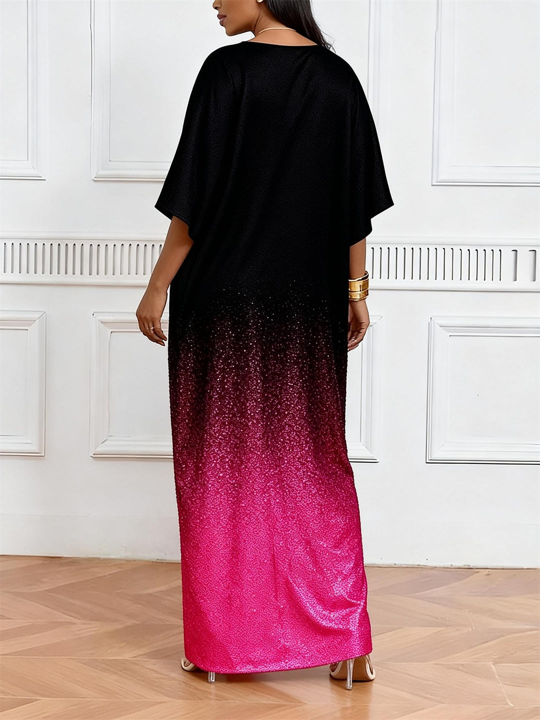 Gradient Sequin Crown Eyelash V-neck Casual Elegant Dress