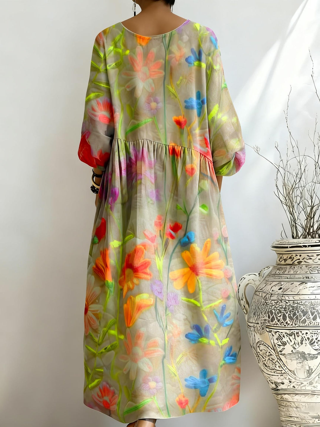 Women's Watercolor Wildflower Print Pocket Dress