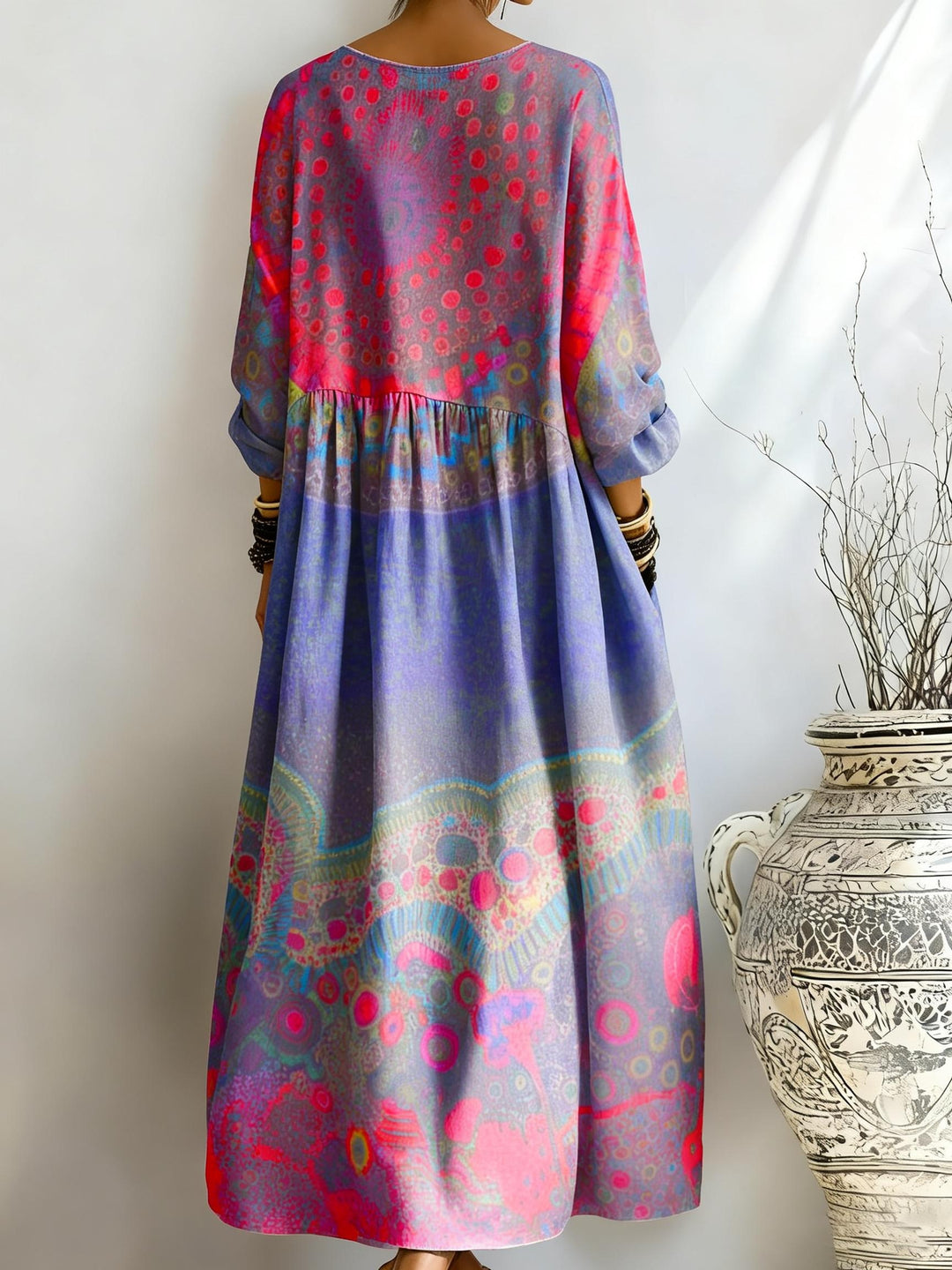 Women's Psychedelic Mandala Gradient Print Pocket Dress