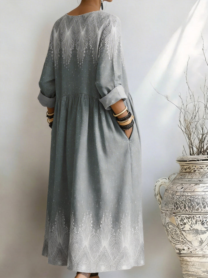 Women's Smoke Grey Fireworks Radial Print Pocket Dress