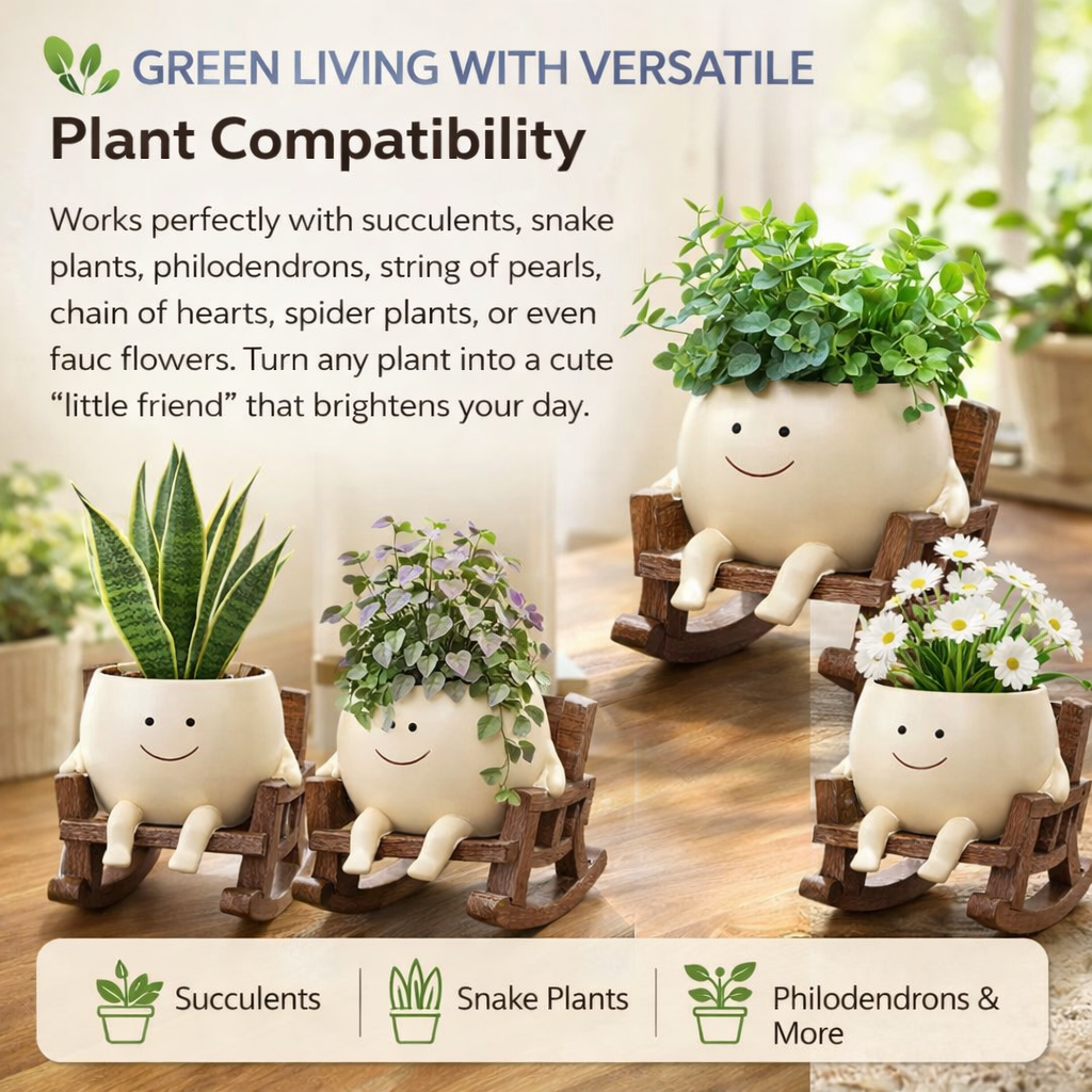 ✨Rocking Chair Smiling Face Planter – Cute Succulent Pot for Indoor &amp; Outdoor Decor