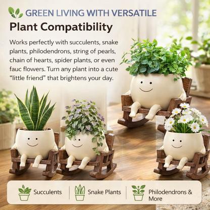 ✨Rocking Chair Smiling Face Planter – Cute Succulent Pot for Indoor &amp; Outdoor Decor