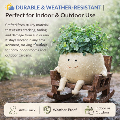 ✨Rocking Chair Smiling Face Planter – Cute Succulent Pot for Indoor &amp; Outdoor Decor