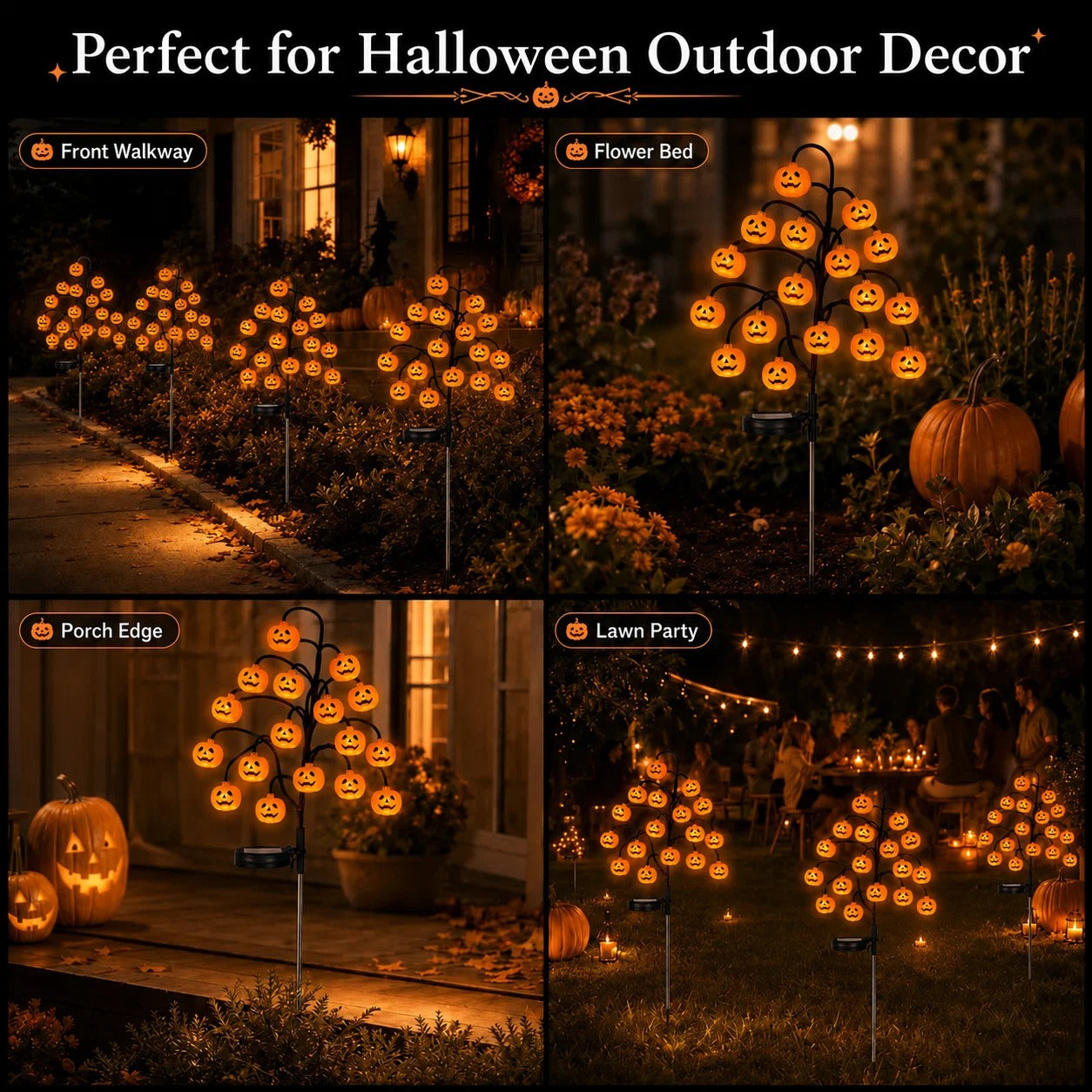 Solar-powered Halloween ground-stake lights for outdoor holiday decoration